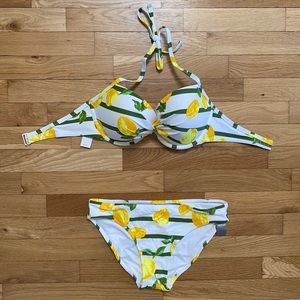 NWT Aerie Underwire Bikini Top & Bottom | Lemon Print | 32DDD Top, M Bottoms